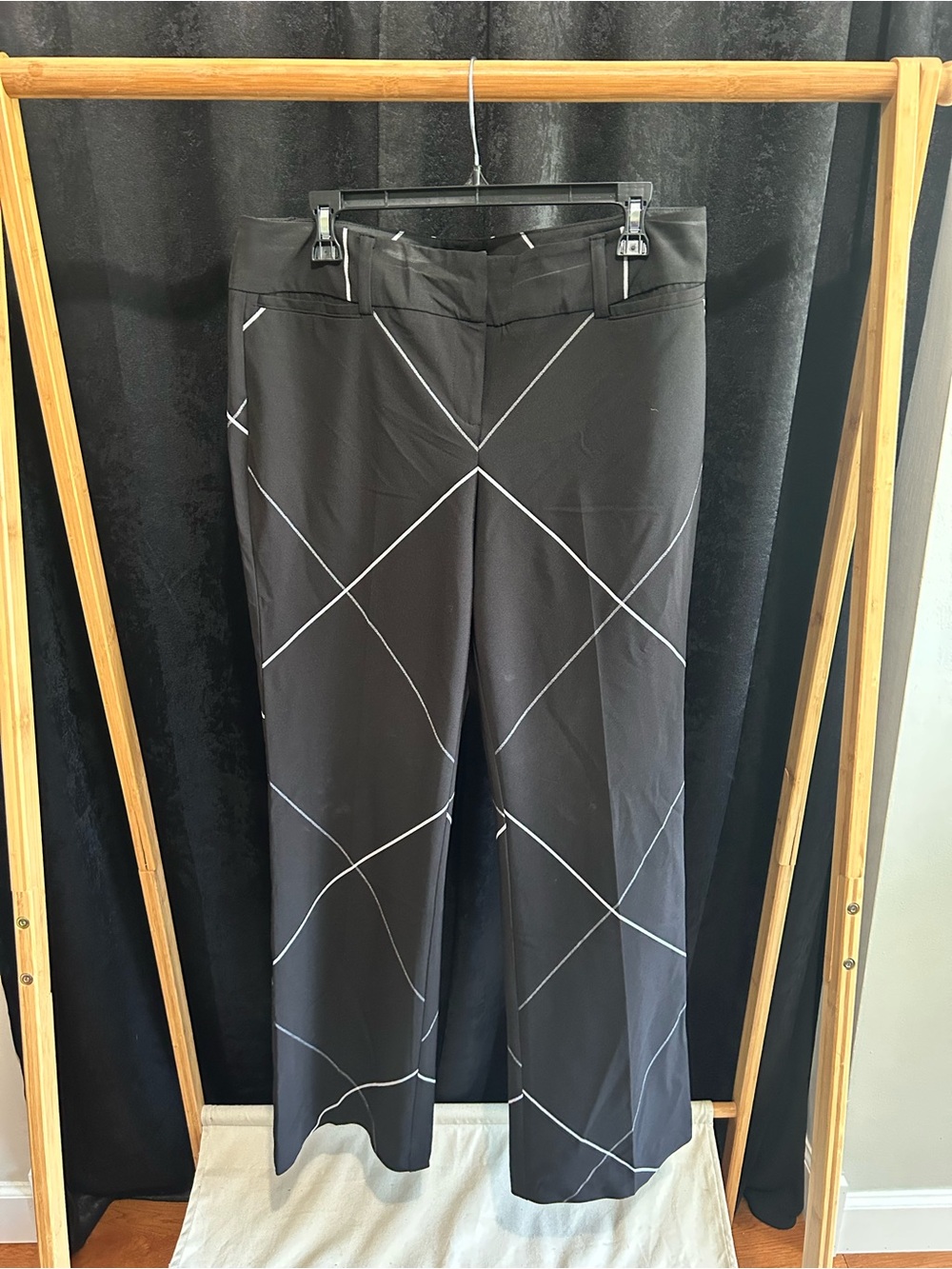 New York & Company Black Dress Pants with White Windowpane Lines
